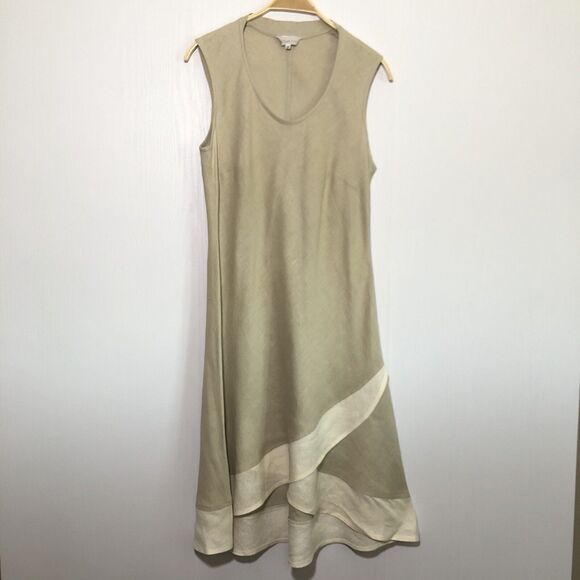 Natalie Lavalle Taller Linen Dress Womens 6 Tan Neutral  Tulip Hem Lagenlook - Picture 4 of 16